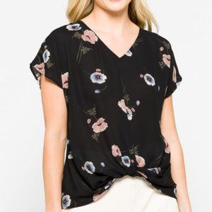 West Kei Allura Knot V-Neck Blouse, Size Small, Black with Floral